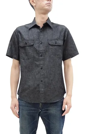 Sugar Cane Black Chambray Shirt Men's Casual Short Sleeve Plain Button Up Work Shirt SC39307 119 Black One Wash