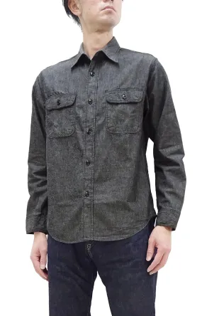 Sugar Cane Chambray Shirt Men's Lightweight Long Sleeve Button Up Plain Work Shirt SC29159 411 Black