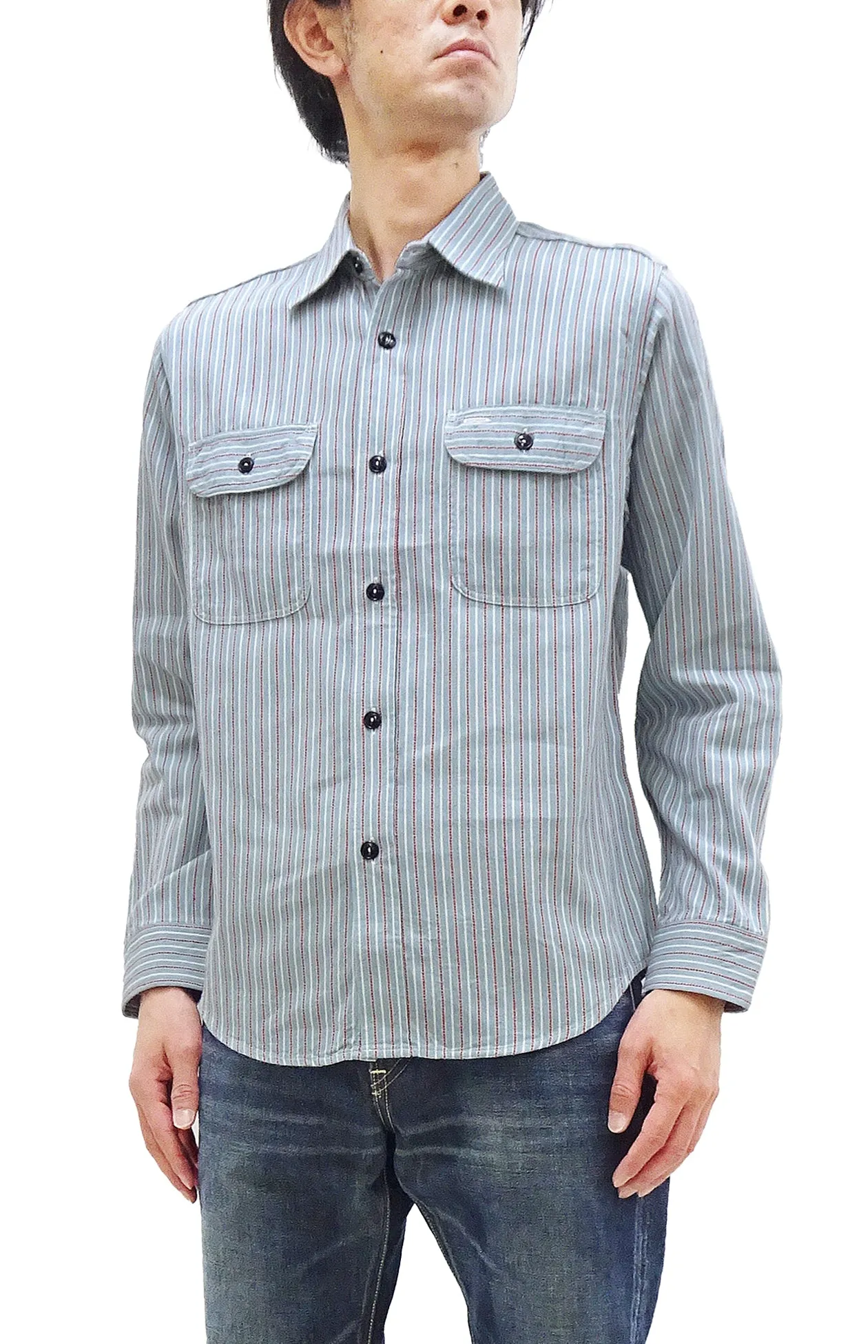 Sugar Cane Dobby Stripe Shirt Men's Mediumweight Long Sleeve Button Up Work Shirt SC29146 125 Blue