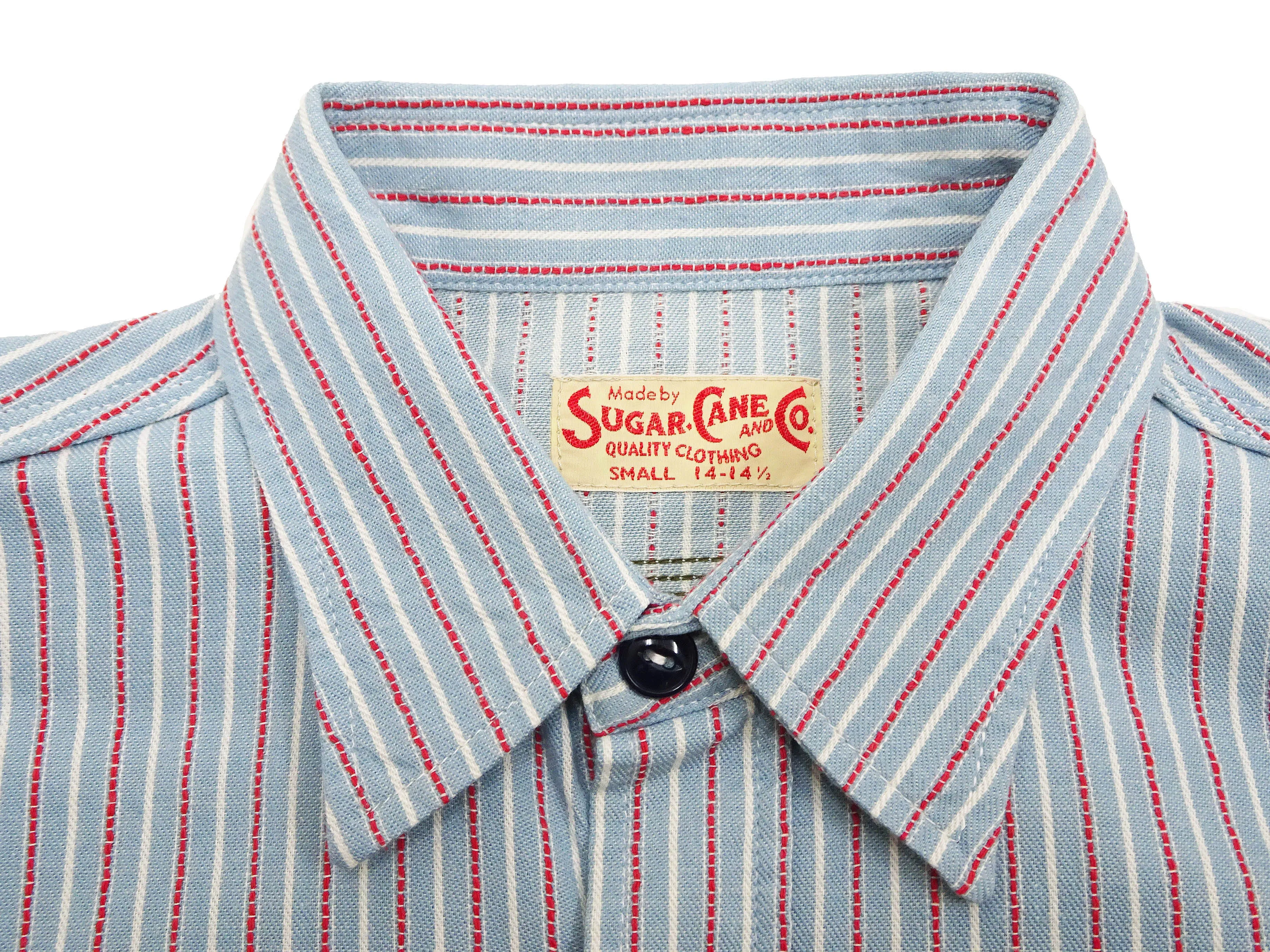 Sugar Cane Dobby Stripe Shirt Men's Mediumweight Long Sleeve Button Up Work Shirt SC29146 125 Blue