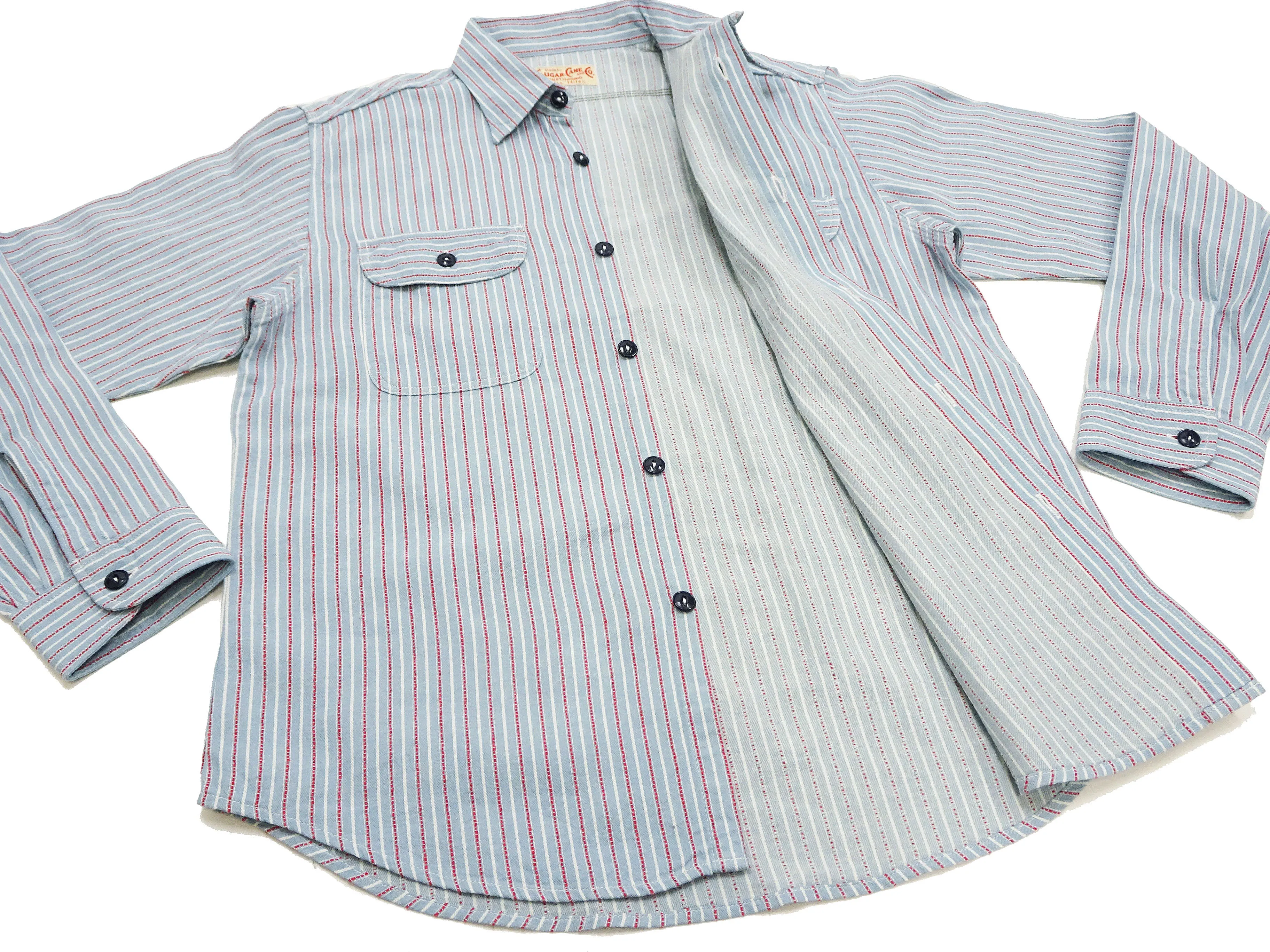 Sugar Cane Dobby Stripe Shirt Men's Mediumweight Long Sleeve Button Up Work Shirt SC29146 125 Blue