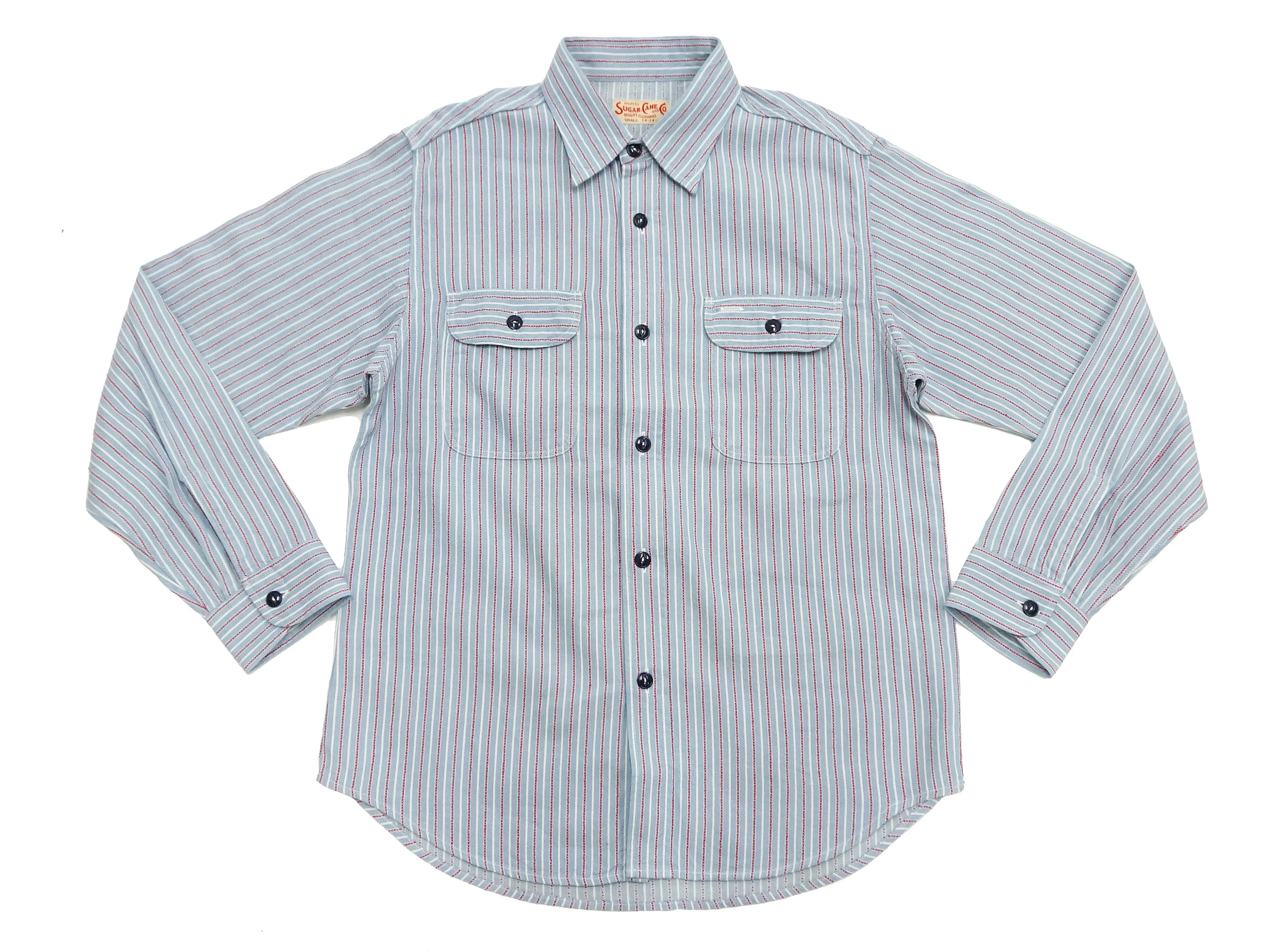 Sugar Cane Dobby Stripe Shirt Men's Mediumweight Long Sleeve Button Up Work Shirt SC29146 125 Blue