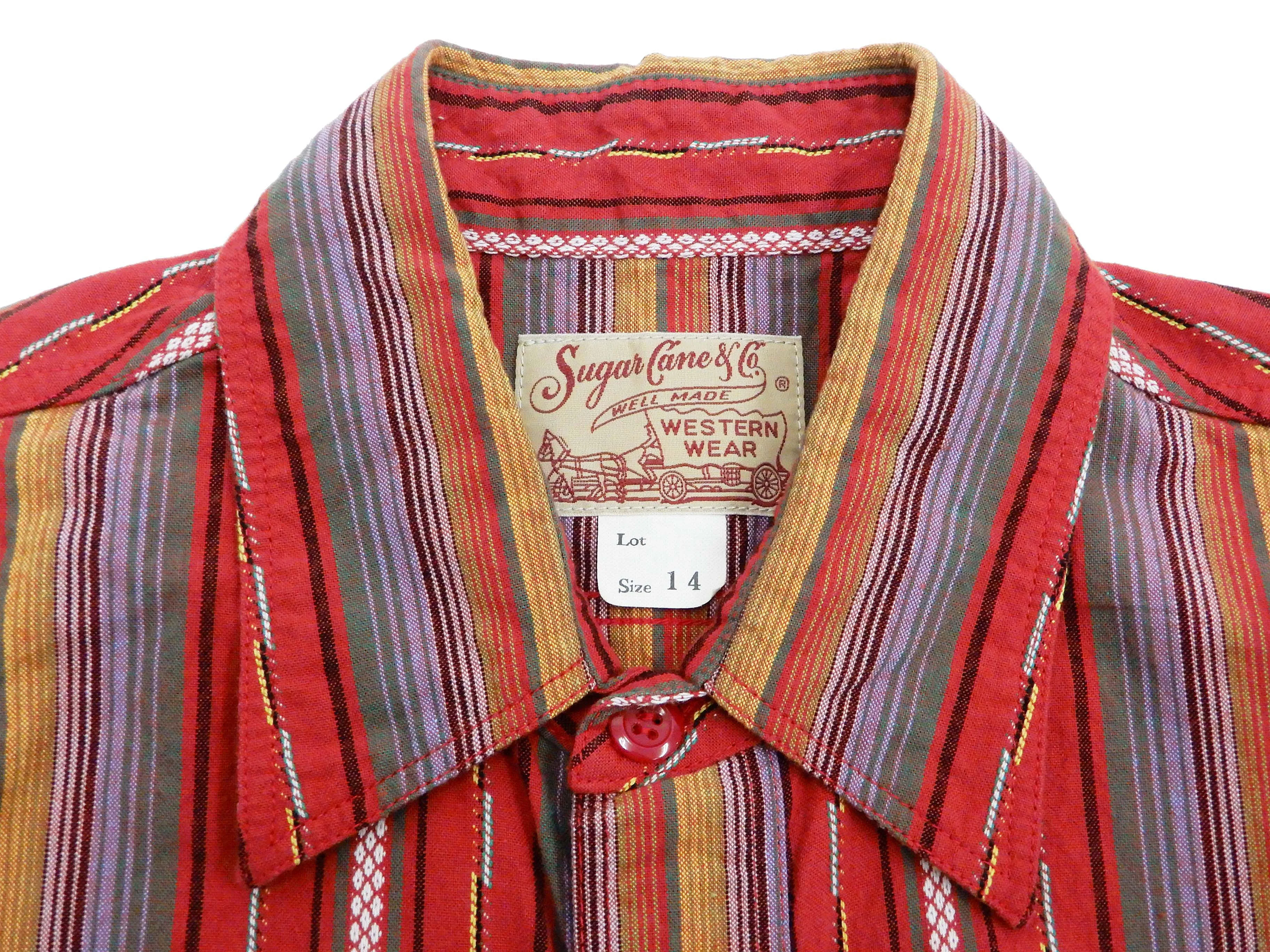 Sugar Cane Serape Shirt Men's Long Sleeve Vertical Multi Striped Work Shirt SC28838 165-Red