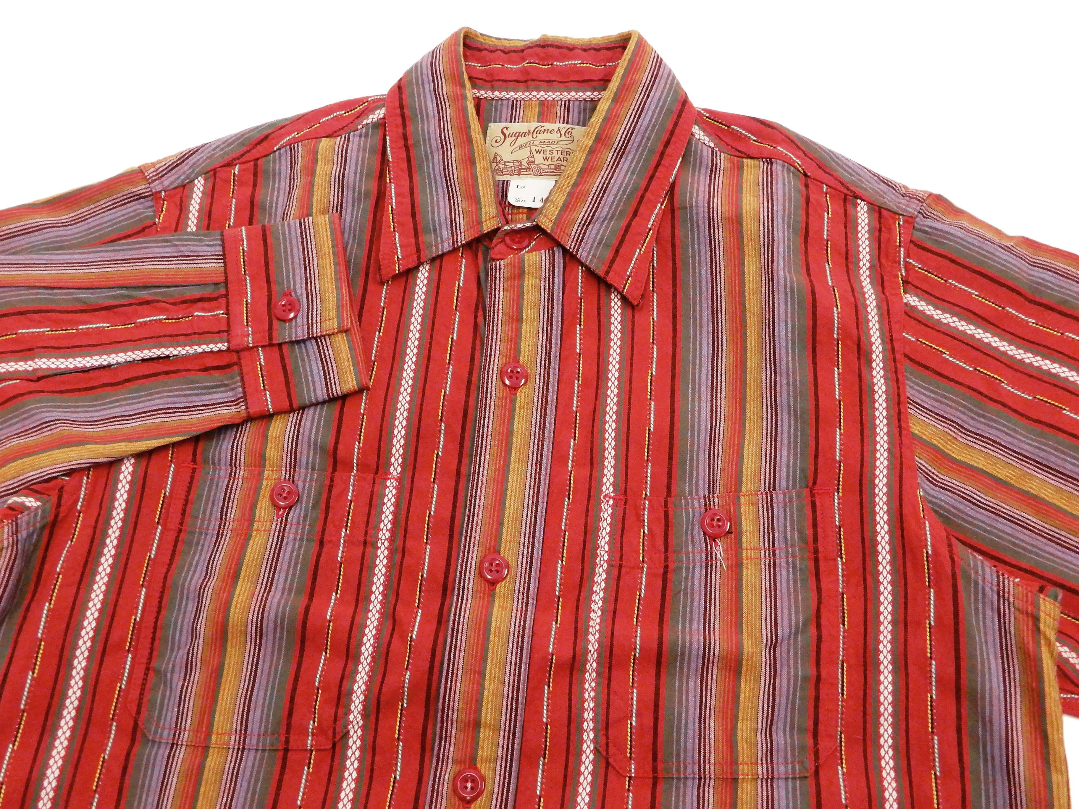 Sugar Cane Serape Shirt Men's Long Sleeve Vertical Multi Striped Work Shirt SC28838 165-Red