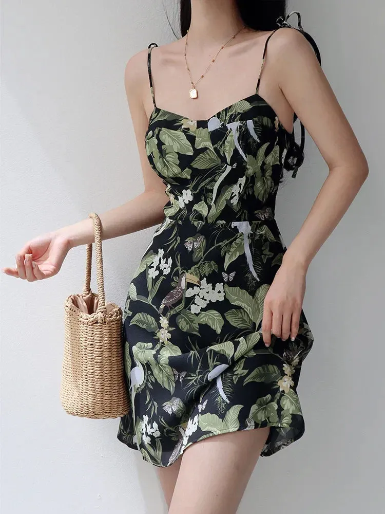 Summer French Midi Floral Retro Slim-fit Holiday Style Spring Dress