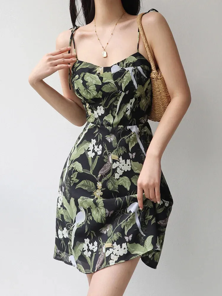 Summer French Midi Floral Retro Slim-fit Holiday Style Spring Dress