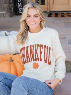 'Thankful' Braided Crew Pullover by Simply Southern