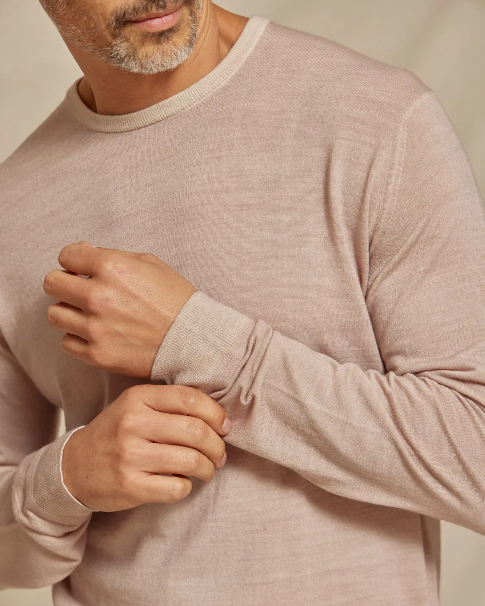 The Banks - LS Lightweight MERINOmax Crew Neck Sweater - Light Taupe