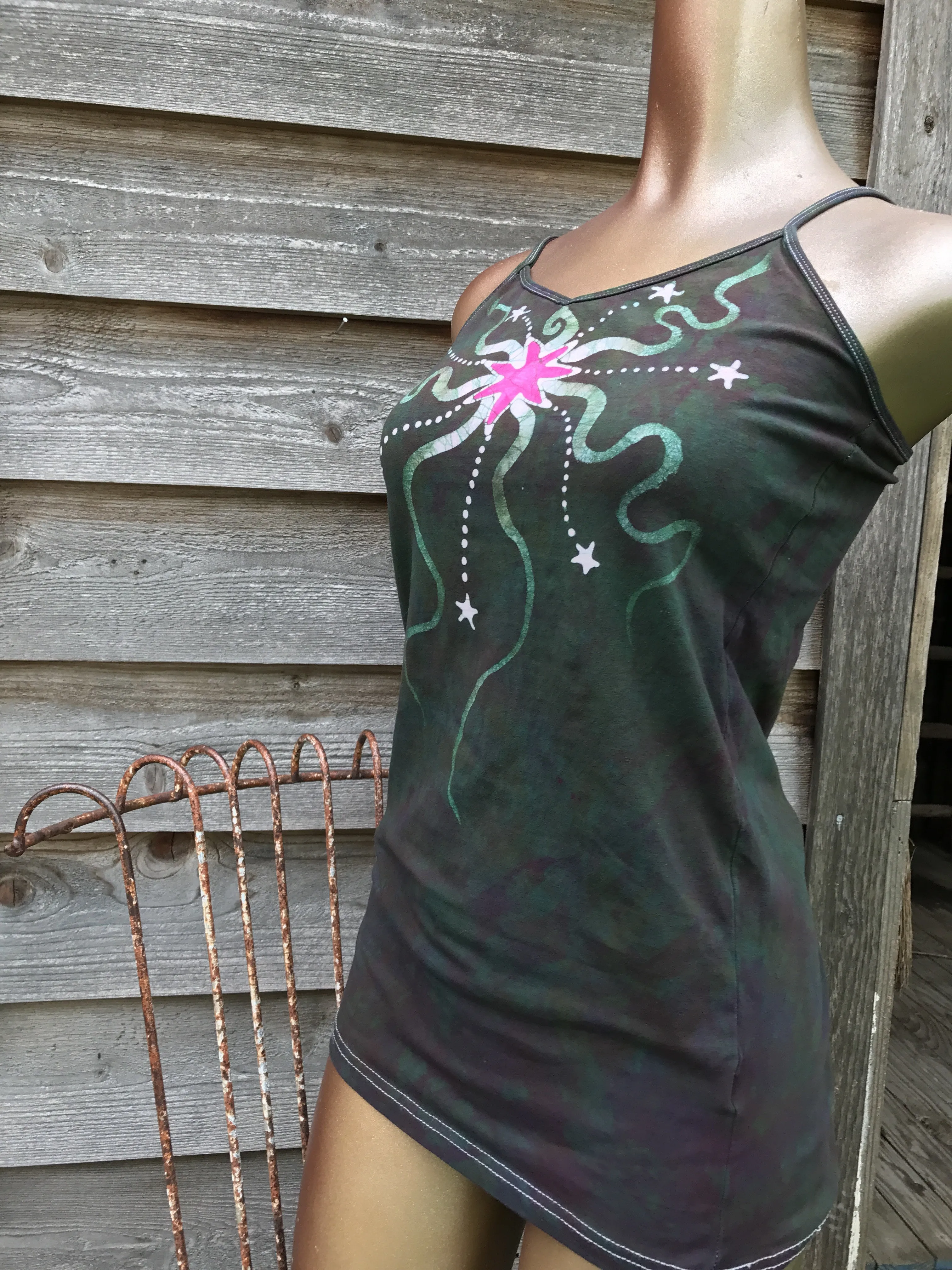 Tourmaline Temptation Moon and Star Stretchy Long Batik Camisole