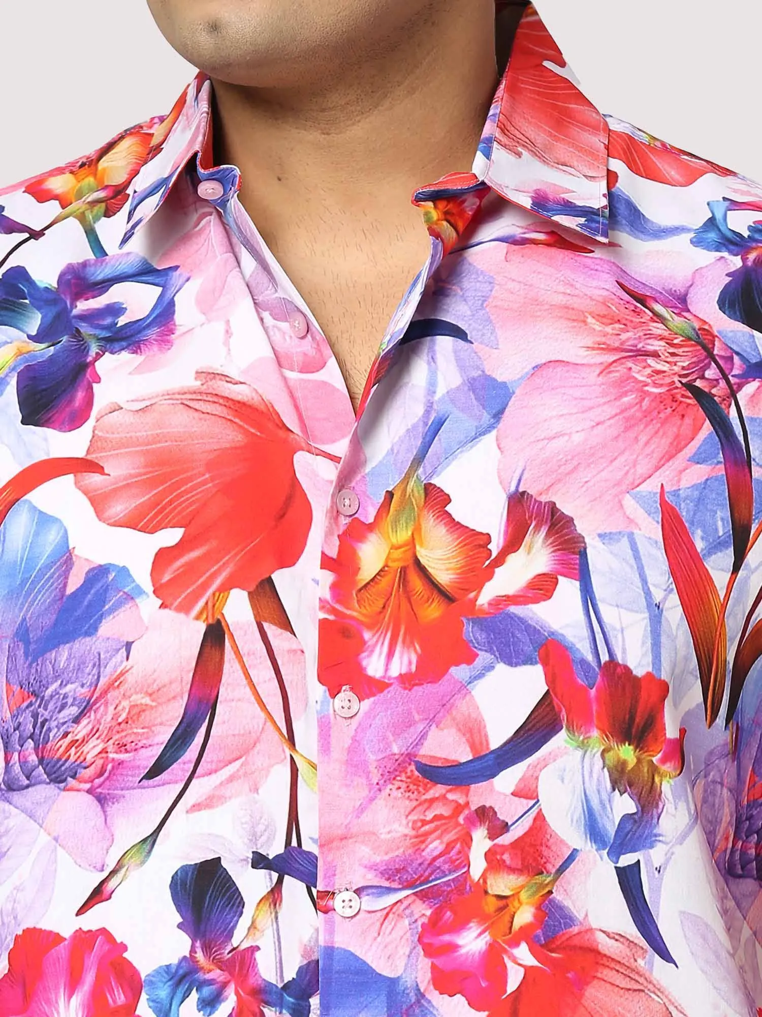 Tropical Digital Printed Half Shirt Men's Plus Size