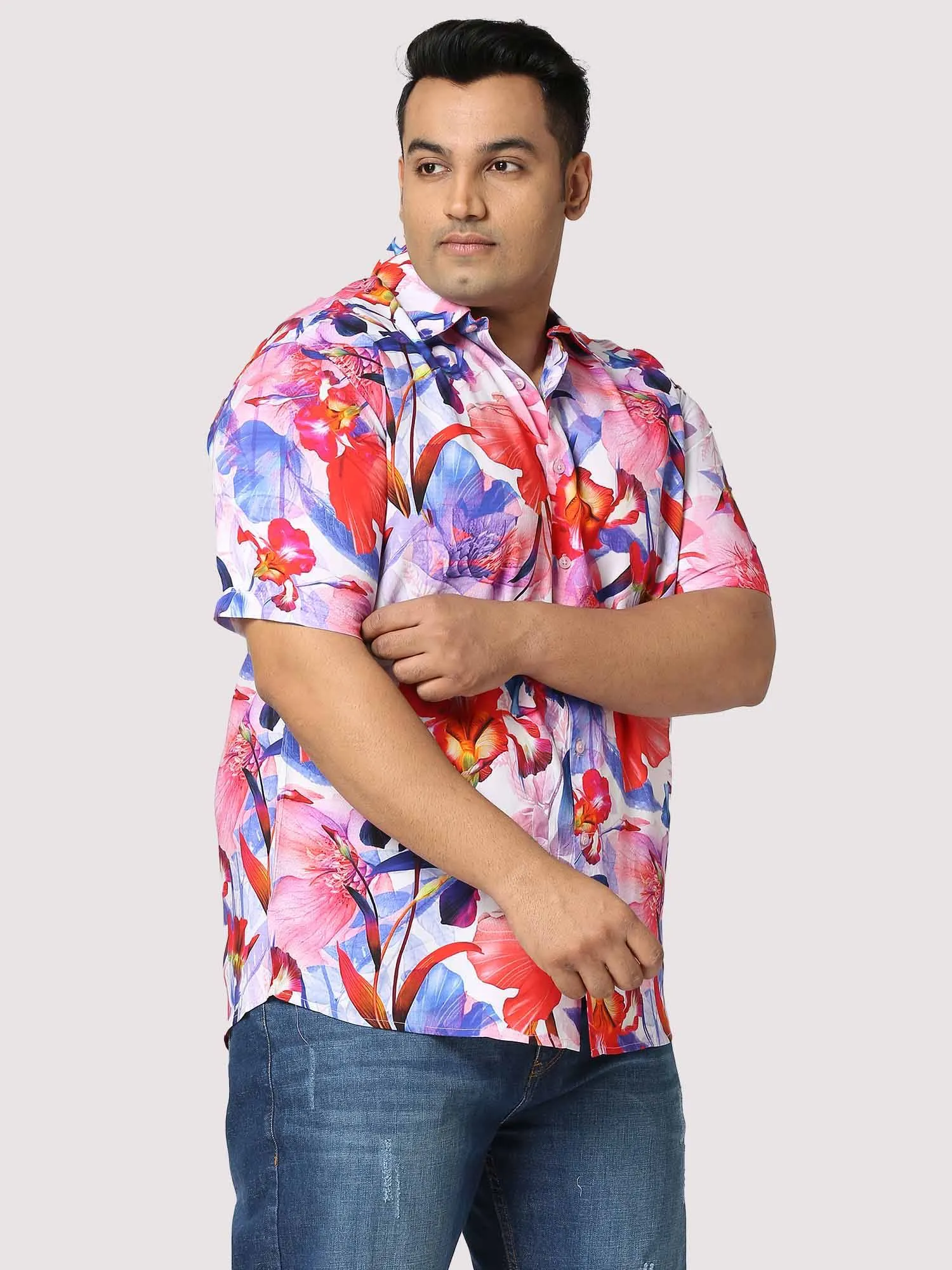 Tropical Digital Printed Half Shirt Men's Plus Size