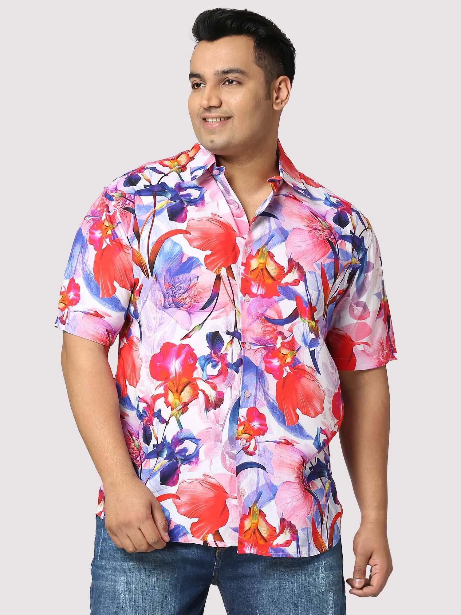 Tropical Digital Printed Half Shirt Men's Plus Size