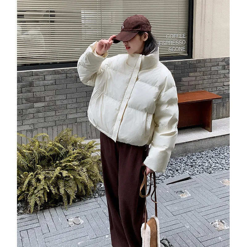 Uniwim winter outfits men Wash-Free Leather Winter down Cotton-Padded Coat for Women New Stand Collar Short Thickened Small Bread Coat