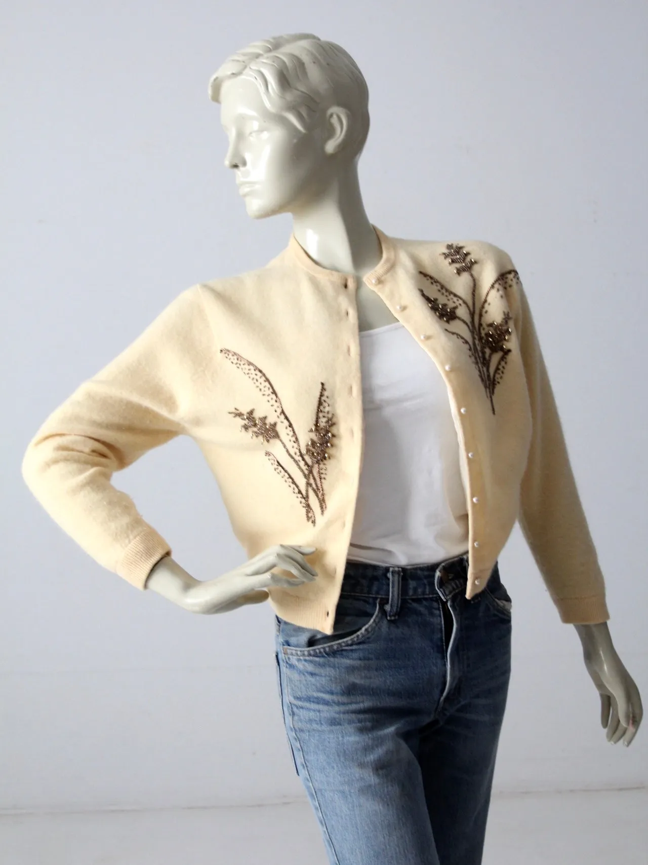 vintage 50s beaded cardigan