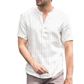 White Stripe linen holiday shirt for men