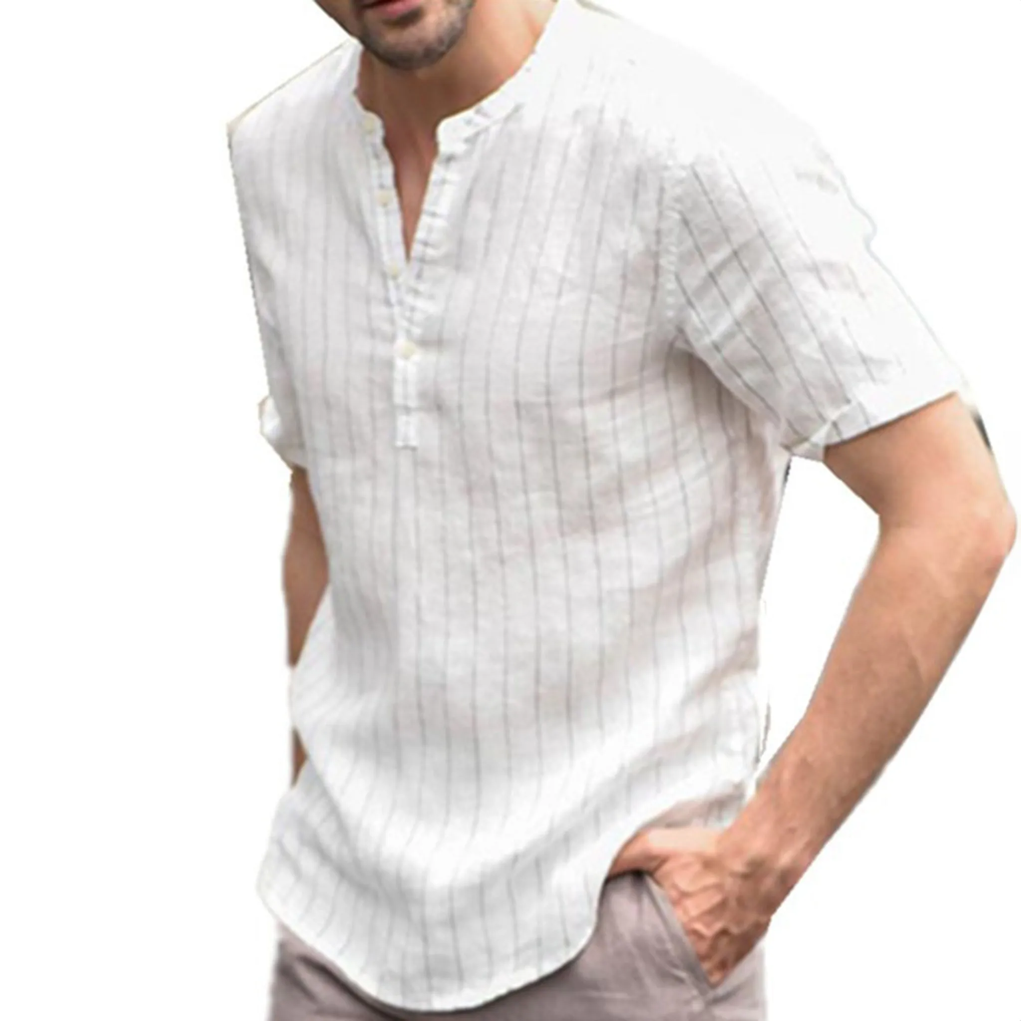 White Stripe linen holiday shirt for men