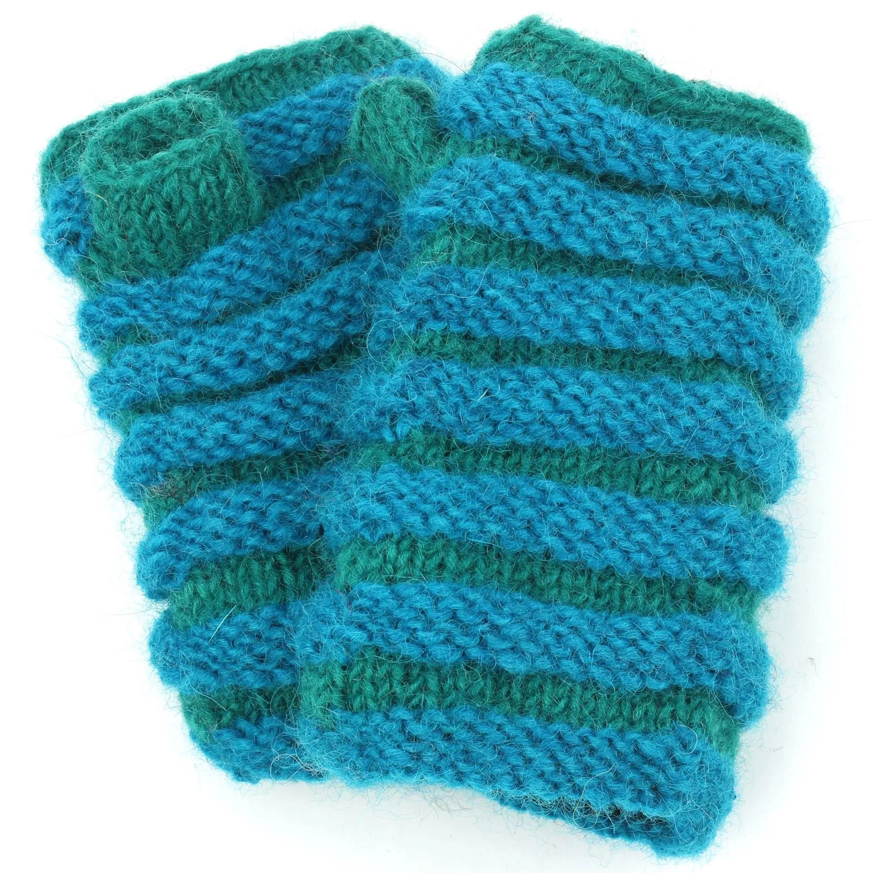 Wool Knit Arm Warmer - Ruched - Blue Green